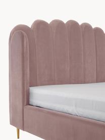 Gestoffeerd fluwelen bed Glamour, Frame: massief grenenhout, Poten: vermessingd metaal, Bekleding: fluweel (polyester), Fluweel oudroze, 160 x 200 cm