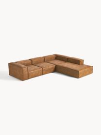 Sofá rinconera modular grande de cuero reciclado Lennon, Tapizado: cuero reciclado (70% cuer, Estructura: madera maciza, madera con, Patas: plástico Este producto es, Cuero marrón, An 329 x F 269 cm, chaise longue izquierda