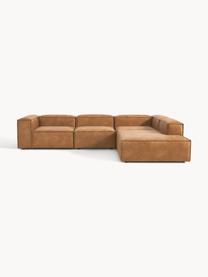 Sofá rinconera modular grande de cuero reciclado Lennon, Tapizado: cuero reciclado (70% cuer, Estructura: madera maciza, madera con, Patas: plástico Este producto es, Cuero marrón, An 329 x F 269 cm, chaise longue izquierda