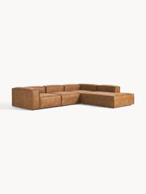 Modulaire XL hoekbank Lennon van gerecycled leer, Bekleding: gerecycled leer (70% leer, Frame: massief hout, multiplex, Poten: kunststof Dit product is , Leer bruin, B 329 x D 269 cm, hoekdeel links