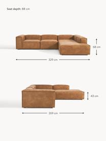 Modulaire XL hoekbank Lennon van gerecycled leer, Bekleding: gerecycled leer (70% leer, Frame: massief hout, multiplex, Poten: kunststof Dit product is , Leer bruin, B 329 x D 269 cm, hoekdeel links