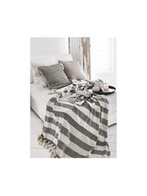 Bavlnená deka s pruhovaným dizajnom Pom Pom, 100 %  bavlna, Čierna, écru, Š 130 x D 170 cm