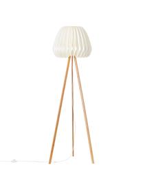 Design tripod vloerlamp Inna van bamboehout, Lampenkap: kunststof, Lampvoet: bamboe, Wit, bamboekleurig, Ø 62 x H 155 cm