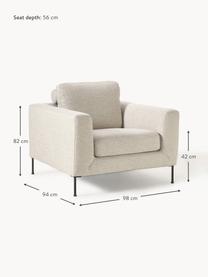 Sofa fauteuil Cucita, Bekleding: geweven stof (100% polyes, Frame: massief grenenhout, berke, Poten: gelakt metaal Dit product, Geweven stof lichtbeige, B 98 x D 94 cm