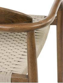 Massief houten fauteuil Nina, Frame: massief eucalyptushout, F, Zitvlak: polyester, uv-bestendig, Bruin, beige, B 56 x D 53 cm