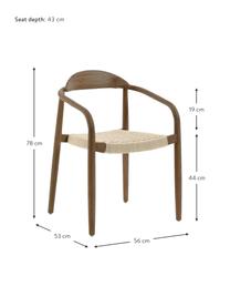 Massief houten fauteuil Nina, Frame: massief eucalyptushout, F, Zitvlak: polyester, uv-bestendig, Bruin, beige, B 56 x D 53 cm