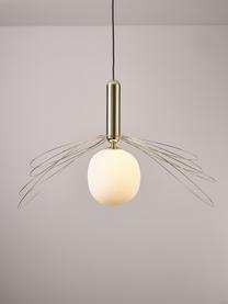 Lámpara de techo grande Dela, Pantalla: vidrio, Cable: plástico, Blanco, plateado, Ø 21 x Al 150 cm