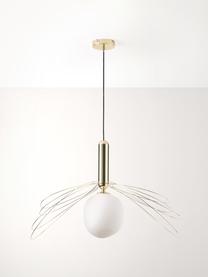 Lámpara de techo grande Dela, Pantalla: vidrio, Cable: plástico, Blanco, plateado, Ø 21 x Al 150 cm