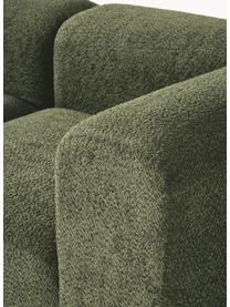 Modulares Sofa Natalie (3-Sitzer) aus Teddy-Bouclé, Bezug: Teddy-Bouclé (100 % Polye, Gestell: mitteldichte Holzfaserpla, Sockel: Massives Buchenholz, lack, Teddy-Bouclé Dunkelgrün, helles Buchenholz, B 283 x T 107 cm