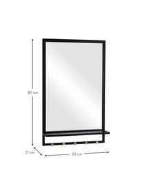 Espejo de pared de metal con estante Malone, Estante: metal con pintura en polv, Espejo: cristal, Negro, dorado, An 50 x Al 80 cm