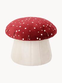 Pouf champignon pour enfants Lue, Velours rouge rouille, blanc crème, Ø 37 x haut. 30 cm