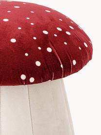 Pouf champignon pour enfants Lue, Velours rouge rouille, blanc crème, Ø 37 x haut. 30 cm