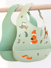 Set di 2 bavaglini Forest Friends, Silicone impermeabile, Verde salvia, vede oliva, multicolore, Larg. 23 x Alt. 27 cm