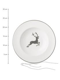 Handbemalter Suppenteller Gourmet Grauer Hirsch, Keramik, Grau,Weiß, Ø 24 cm