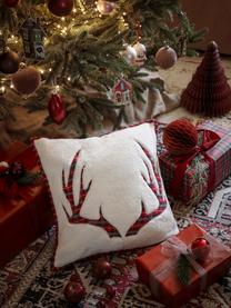 Copricuscino a quadri con motivo natalizio Myles, Bianco crema, rosso, Larg. 45 x Lung. 45 cm