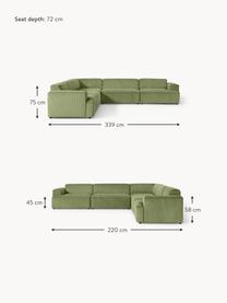 XL menčestrová pohovka Melva, Menčestrová olivovozelená, Š 458 x H 220 cm