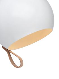 Wandlamp Ball, Lamp: staal, gecoat, Lamp binnenzijde en buitenzijde: wit. Snoer: zwart, wit. Lus: bruin, 21 x 19 cm