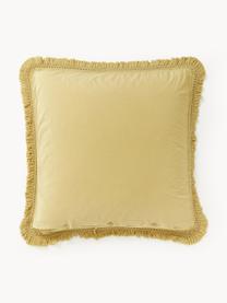 Taie d'oreiller en percale de coton à franges Abra, Jaune moutarde, larg. 50 x long. 70 cm