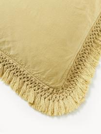 Taie d'oreiller en percale de coton à franges Abra, Jaune moutarde, larg. 50 x long. 70 cm