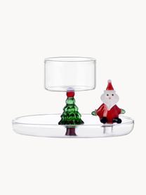 Bougeoir fait main en verre borosilicate Christmas Tales, Verre borosilicate, Transparent, rouge, vert, Ø 7 x haut. 11 cm