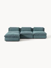 Modulares XL-Ecksofa Felix mit Hocker, Bezug: 100 % Polyester Der strap, Gestell: Massives Kiefern- und Fic, Füße: Kunststoff Dieses Produkt, Webstoff Türkisgrün, B 300 x T 250 cm