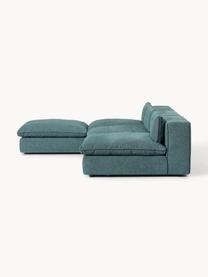 Modulares XL-Ecksofa Felix mit Hocker, Bezug: 100 % Polyester Der strap, Gestell: Massives Kiefern- und Fic, Webstoff Türkisgrün, B 300 x T 250 cm