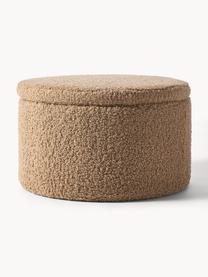 Grand pouf en tissu bouclé avec rangement Alida, Peluche brun clair, Ø 70 x haut. 42 cm