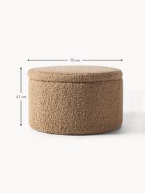 Grand pouf en tissu bouclé avec rangement Alida, Peluche brun clair, Ø 70 x haut. 42 cm