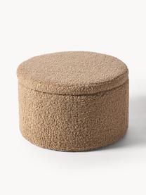 Grand pouf en tissu bouclé avec rangement Alida, Peluche brun clair, Ø 70 x haut. 42 cm