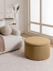 Grand pouf en tissu bouclé avec rangement Alida, Peluche brun clair, Ø 70 x haut. 42 cm