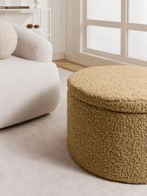 Grand pouf en tissu bouclé avec rangement Alida, Peluche brun clair, Ø 70 x haut. 42 cm