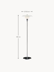 Kleine vloerlamp PH 3½-2½, mondgeblazen, Lampenkap: opaalglas, mondgeblazen, Lampvoet: messing, verchroomd, Zilverkleurig, wit, H 130 cm