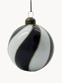 Boules de Noël peintes à la main Coil, 4 pièces, Verre, Noir, crème, Ø 8 cm