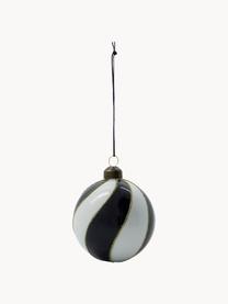 Boules de Noël peintes à la main Coil, 4 pièces, Verre, Noir, crème, Ø 8 cm