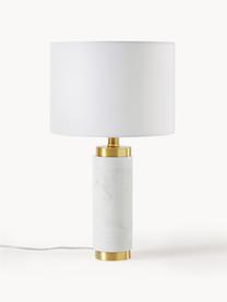 Lampa stołowa z marmurową podstawą w stylu glam Miranda, Odcienie mosiądzu, biały marmurowy, Ø 28 x W 48 cm