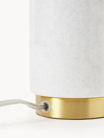 Lampada da tavolo con base in marmo Miranda, Paralume: tessuto, Base della lampada: marmo, ottone spazzolato, Ottonato, bianco marmorizzato, Ø 28 x Alt. 48 cm