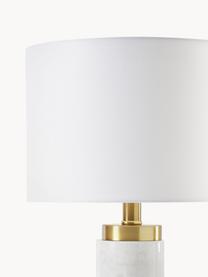 Glam-Tischlampe Miranda mit Marmorfuss, Lampenschirm: Textil, Messingfarben, Weiss marmoriert, Ø 28 x H 48 cm