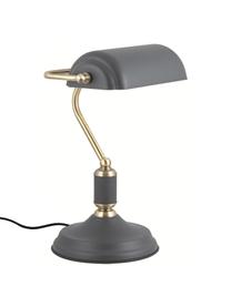 Kleine Retro-Schreibtischlampe Bank aus Metall, Lampenschirm: Metall, beschichtet, Grau, Messingfarben, B 27 x H 34 cm