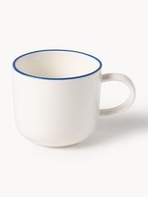 Tasses à expresso en porcelaine Facile, 2 pièces, Porcelaine robuste de haute qualité (env. 50 % kaolin, 25 % quartz et 25 % feldspath), Blanc cassé avec bordure bleu foncé, Ø 7 x haut. 6 cm, 130 ml