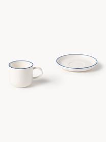 Tazzine da espresso con piattino in porcellana Facile 2 pz, Porcellana solida di alta qualità (ca. 50% caolino, 25% quarzo e 25% feldspato), Bianco latte con bordo blu scuro, Ø 7 x Alt. 6 cm, 130 ml