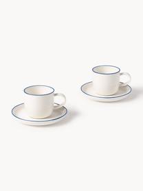 Tasses à expresso en porcelaine Facile, 2 pièces, Porcelaine robuste de haute qualité (env. 50 % kaolin, 25 % quartz et 25 % feldspath), Blanc cassé avec bordure bleu foncé, Ø 7 x haut. 6 cm, 130 ml