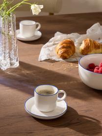 Tasses à expresso en porcelaine Facile, 2 pièces, Porcelaine robuste de haute qualité (env. 50 % kaolin, 25 % quartz et 25 % feldspath), Blanc cassé avec bordure bleu foncé, Ø 7 x haut. 6 cm, 130 ml