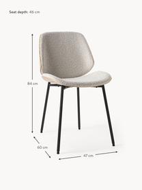 Houten stoelen Tamara met gestoffeerde bouclé zitting, 2 stuks, Bekleding: bouclé (100 % polyester), Zitvlak: multiplex met eiken, Poten: gepoedercoat metaal, Bouclé wit, B 47 x D 60 cm