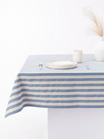 Gestreept tafelkleed Alodie, 85% katoen, 15% linnen, Blauw, wit, B 140 x H 250 cm