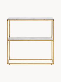 Estantería consola Aruba, tablero de vidrio aspecto mármol, Estantes: vidrio, Estructura: metal laminado, Aspecto mármol blanco, dorado, An 80 x Al 81 cm