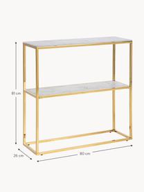 Estantería consola Aruba, tablero de vidrio aspecto mármol, Estantes: vidrio, Estructura: metal laminado, Aspecto mármol blanco, dorado, An 80 x Al 81 cm