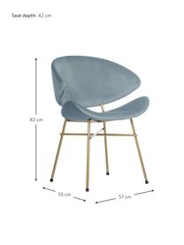 Silla tapizada en terciopelo Cheri, tapizado hidrófugo, Tapizado: 100% poliéster (tercipelo, Asiento: tablero de madera contrac, Estructura: acero con pintura en polv, Terciopelo azul claro, latón, An 57 x F 55 cm