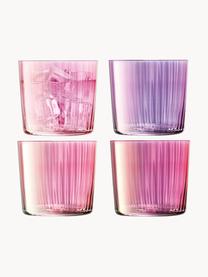 Verre à eau en verre strié soufflé bouche Gems, 4 élém., Verre, soufflé bouche, Tons rose et lilas, Ø 8 x haut. 7 cm, 300 ml