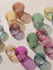 Vasos de colores con relieve de vidrio soplado artesanalmente Gemas, 4 uds., Vidrio soplado artesanalmente, Tonos rosas y lilas, Ø 8 x Al 7 cm, 300 ml