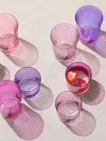 Mondgeblazen waterglazen Gems met groefreliëf, 4-delig, Mondgeblazen glas, Roze- en lilatinten, Ø 8 x H 7 cm, 300 ml